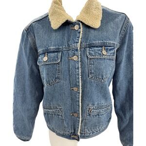 GAP Denim Sherpa Lined Womens Jean Trucker Snap Jacket Retro Size Small